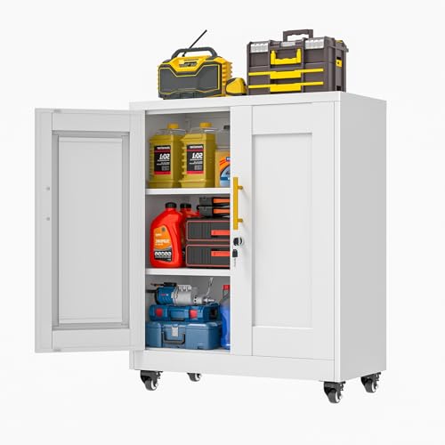 Wheeled Steel Locking Storage Cabinet with Shelves