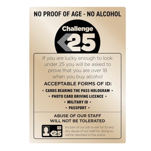 Essential Bar Licensing Sign Pack EMGLPK Pack 5 Pcs 25ml Pub Restaurant Catering Gold