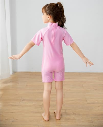 Image of Girls Swimsuits Half Sleeve Rash Guard Swimwear with Matching Cap One-Piece Bathing Suits 2-11 Years