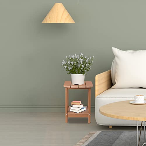 Rxoliotn Outdoor Morden Side Table, 16.6'' Patio Table Double Layer Hdpe End Table, Outside Plastic Resin Side Table, Weather Resistant Small Side Table For Pool, Porch,Lawn & Garden (Natural) #TOP4