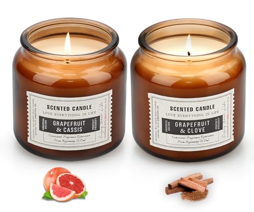 2 Pack Candles for Home Scented Grapefruit & Teak Tobacco Scented Candles 31 oz 210 Hours Long Lasting Time Clear Aromatherapy Candles Soy Candles Gifts for Women and Men