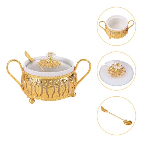 Flylin Turkish Glass Sugar Bowl with Lid and Spoon