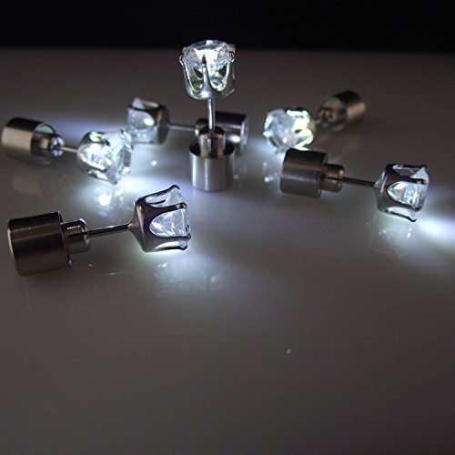 S Light up Led Earrings Blinking Earrings Studs Dance Party Accessories Ear Drop Pendant Stud Stainless (Color White-2 Pairs)
