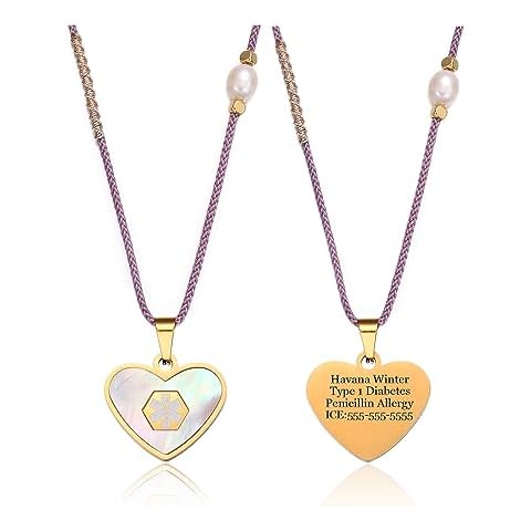 BAIYI HOPE Personalized Heart Medical Alert ID Necklace with Pendant for Women - Custom Engraving for Diabetes Warfarin Dialysis Stroke Pacemakers Med ID Necklace Cover