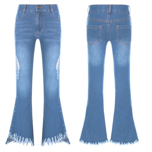 YiZYiF Kids Girls Fashion Bootcut Stretchy Flare Denim Pants Ripped Bell Bottom Jeans Casual Trousers