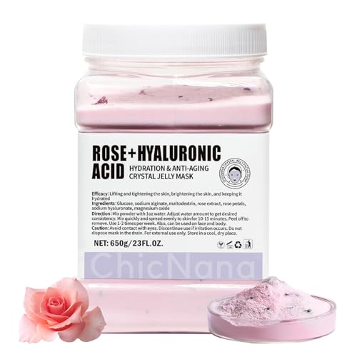 ChicNana Jelly Face Mask Peel Off Powder 650g Moisturizing and Hydrating Repair and Smooth Skin Care for Home Salon Spa (Rose Hyaluronic Acid)