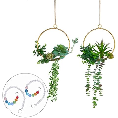 SWTHONY Artificial Succulents Wreath Set of 2 Hanging Gold Geometric Garland Greenery Wreath Wall Decor for Wedding Party Nursery Backdrop Free Beads Chain Cover