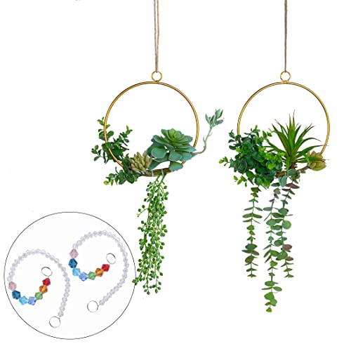 SWTHONY Artificial Succulents Wreath Set of 2 Hanging Gold Geometric Garland Greenery Wall Decor Backdrop Free Beads Chain