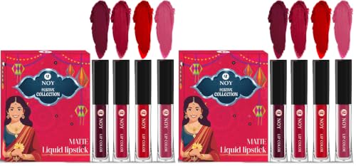 Image of Noy Liquid Matte Lipstick Festival Pack 4 Stunning Shades Wine, Cherry Pink, Red, Pruple Shades (Pack of 2)