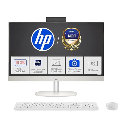 Image of HP All-in-One, Intel Core Ultra 7 155U (16GB DDR5,1TB SSD) IPS, 300 nits, Touch, Anti-Glare, FHD, 27inch(68.6cm), Win11, M365*, Shell White, 6.72kg, FHD IR tilt Camera w /Privacy shuttter, 27-cr1418in