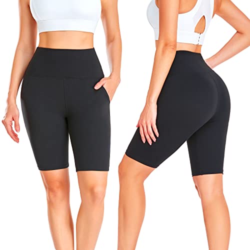 Image of GROTEEN Biker Shorts for Women with Pockets - 8'' High Waisted Tummy Control Yoga Workout Running Gym Spandex Shorts