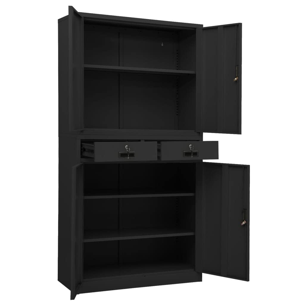 Armadio da ufficio antracite, 90 x 40 x 180 cm, in acciaio, con serratura, con 3 ripiani regolabili e 2 cassetti, per riporre documenti, ufficio e archivio