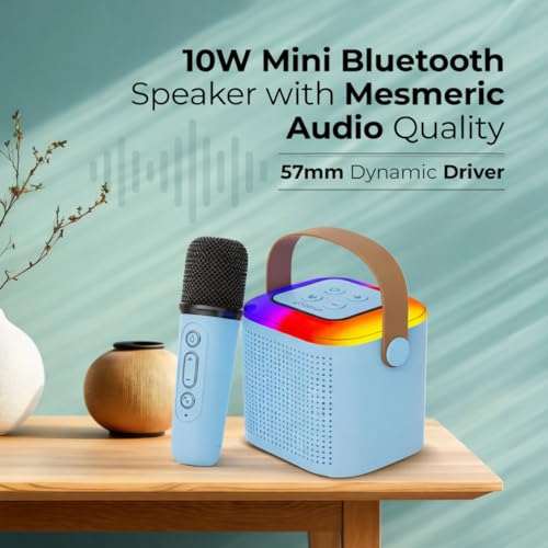 Image of One94Store Portable Bluetooth Speaker 10W with Wireless Karaoke Mic, Bluetooth 5.1, 8H Playtime, 5 Voice Change Effects, RGB LED Lights, TF Card Support, Type-C Charging, Mini Wireless Speaker - Blue