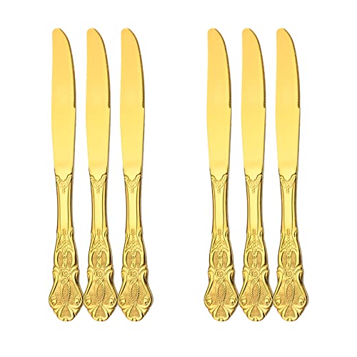 Snplowum 6PCS Gold Stainless Steel Dinner Knife, 9.45