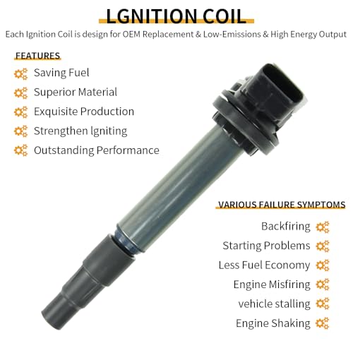 Image of Set of 4 UF596 Ignition Coil Pack & Spark Plugs Compatible with Toyota Corolla 2017 2016-2009 1.8L 2.4L, Toyota Prius Matrix 2014-2009, Lexus CT200h /Scion xD # 90919-02258 90919-02252 90919-C2003