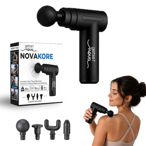 Image of GetSetNova Massage Gun for Pain Relief, Deep Tissue Full Body Massager with 6 Speeds, 4 Heads, 16 mm Amplitude, 3200 RPM, Type-C Rechargeable Gun Massager for Back, Neck, Shoulder, Legs & Muscles