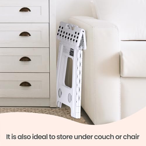 Image of Delxo Folding Step Stool 17.5 Inch White Step Stools for Kids Foldable,Portable Collapsible Step Stool with Handle, Folding Stool for Kitchen Bathroom,Bedroom,Garden