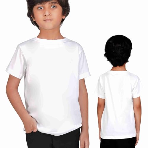 Image of Kids Round Neck T-Shirt Half Sleeves 100% Cotton Rich Soft Comfortable Fit Stylish Plain Color White+1 Combo Original Brand Tshirt for Boys