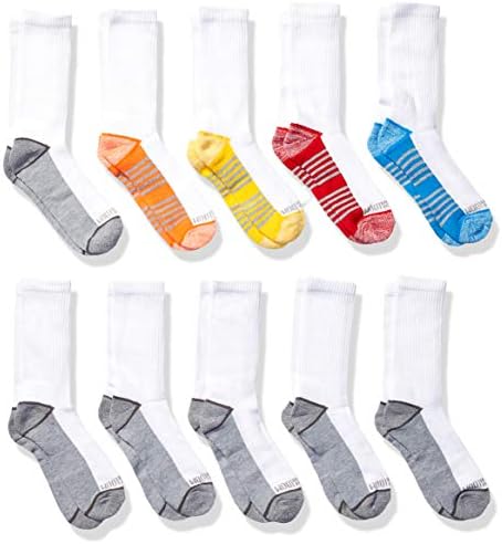 Fruit of the Loom boys Half Cushion Casual Sock, White Assorted, Shoe Size 3-9 US