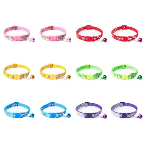 Ieron 12 Pcs Adjustable Puppy Collars, Paw Print Puppy Whelping Collars, Safety Collars Quick Release Buckle