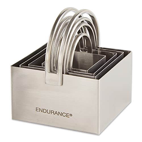 RSVP International Endurance Square Biscuit Cutters - Stainless Steel, Set of 4 | Nest for Easy Storage | For Cutting Thick or Thin Dough | Professional | Dishwasher Safe, Ribbed, Multi Color