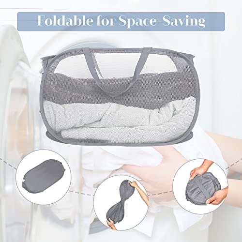 Image of 4 Pack Collapsible Laundry Baskets, Foldable Laundry Basket with Pocket, Durable Pop Up Hampers, Reinforced Handles Dirty Clothes Hamper for Laundry, Bedroom, Bathroom, Dorm, Travel or Camping Grey
