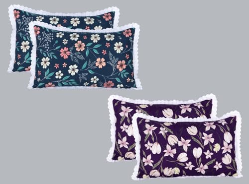 Image of RD TREND Glace Cotton Pillow Cover Set of 2 (4 Pcs) - Premium 210 TC, Standard Size 18 inchx28 inch | Soft & Breathable Lace Pillowcases for Bedroom & Home | Mix-11