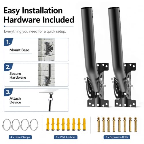 Image of Universal Heavy Duty Antenna Mount Pole - 1.38 inch Dia x 14.6 inch L Mast for Wireless Bridges, Outdoor Antennas, Starlink, Weather Stations & WiFi Extenders, Black, 2 Pack