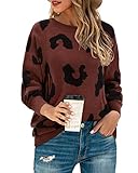 LAISHEN Women's Casual Leopard Print Sweater Loose Long Sleeve Crew Neck Knit Pullover Tops(Leopard0