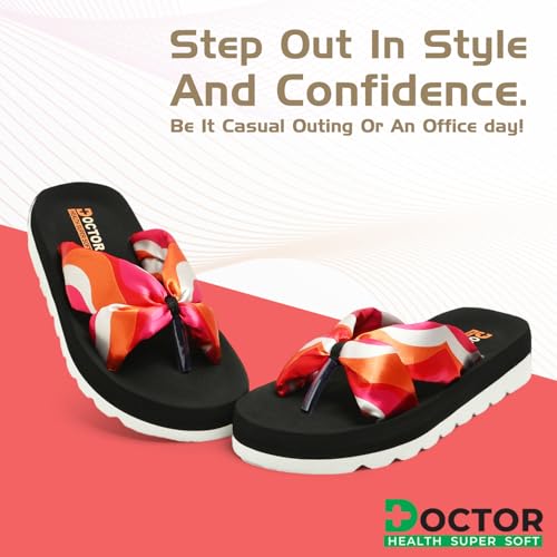 Image of DOCTOR HEALTH SUPER SOFT Women Stylish Bow Platform Slippers | Soft Cushioned Casual Flip Flops | Lightweight Comfortable Everyday Wear Sandals for Indoor Outdoor Use