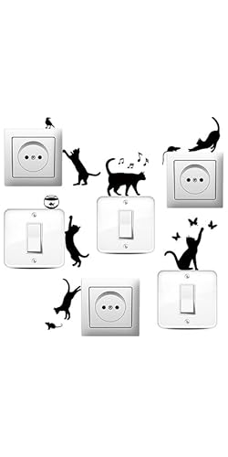AHANDMAKER 6 Stück Kreative Lichtschalteraufkleber Mit Katzensilhouette. Niedliche Katzensilhouetten Wandaufkleber Für Lichtschalter, Outlets und Leiste