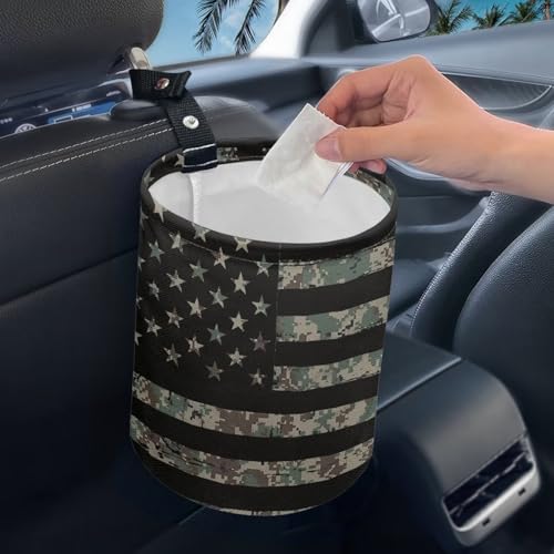 Image of Black American Flag Car Trash Bag, Car Trash Can - Cute, Portable, Collapsible for Back Seat, Floor, or Hanging Headrest Waste Basket - Car Garbage Accessory