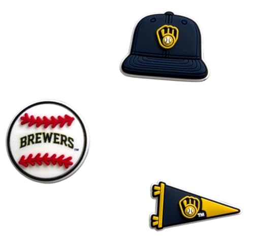 FOCO Milwaukee Brewers 3 Pack Shoe Decoration Charms Officially Licensed Clip On Footwear Accessories Great Gift for Fans