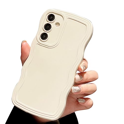 Ownest Compatible for Samsung Galaxy A14 Case Cute Curvy Simple Wave Frame Case Aesthetic Design Solid Color Girls Women TPU Silicone Slim Phone Case Cover for Samsung Galaxy A14-Beige