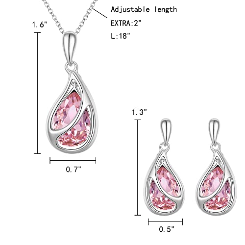Elequeen Austrian Crystal Jewelry Sets, Silver-Tone Pink Teardrop Pendant Necklace Dangle Earrings, Valentine's Day/Mother's Day/Christmas Jewelry Gift For Girlfriend/Mom #TOP2
