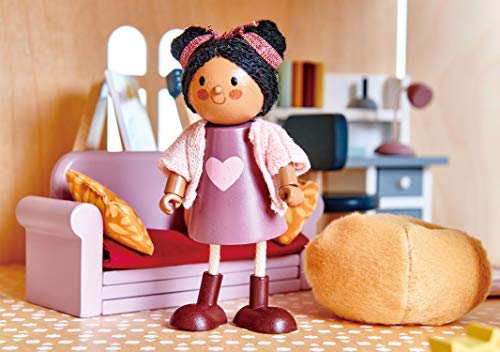 Muñeca Ayana y su gato de madera 12 cm miniatura 3