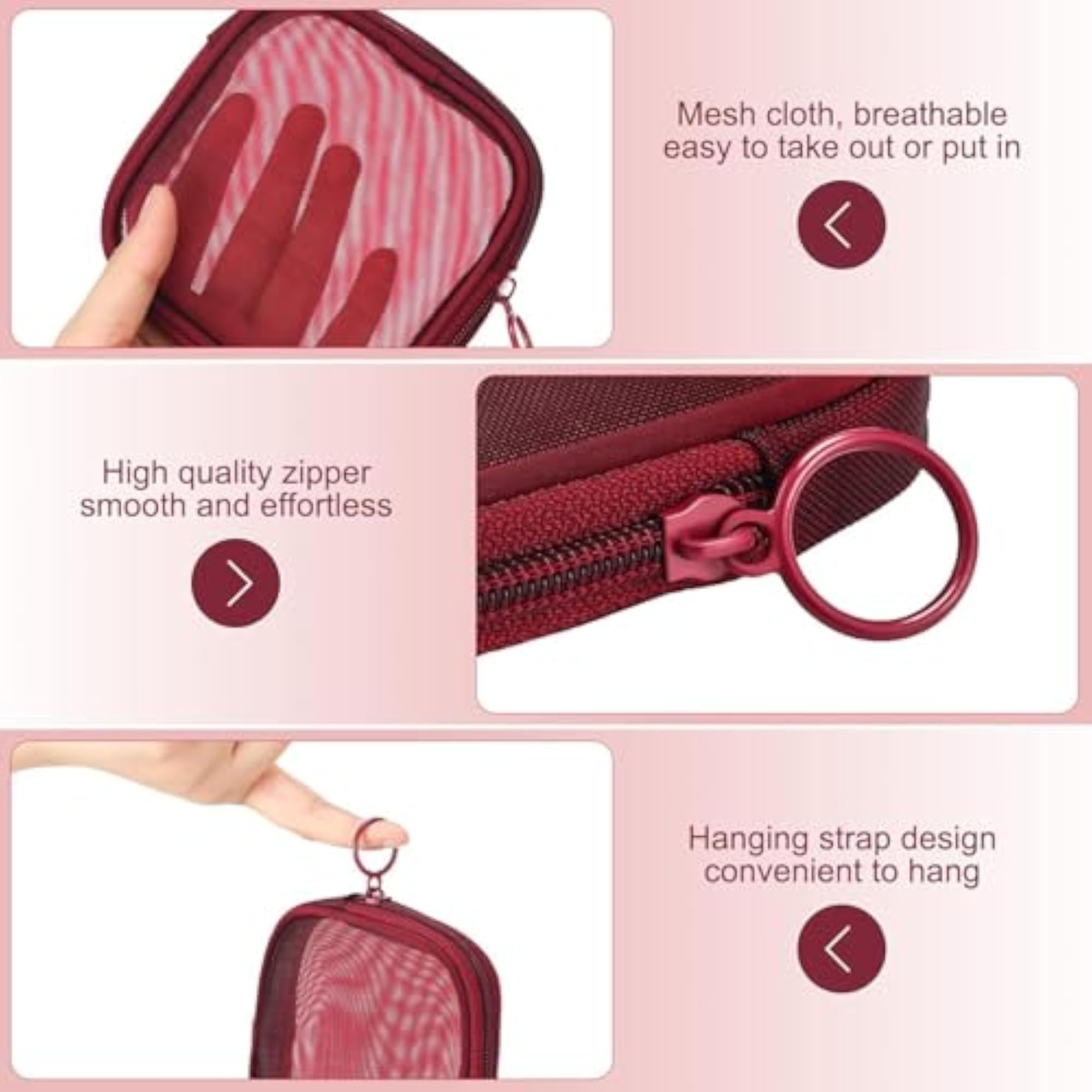 Mini Zipper Mesh Cosmetic Pouch, Portable Makeup Bag