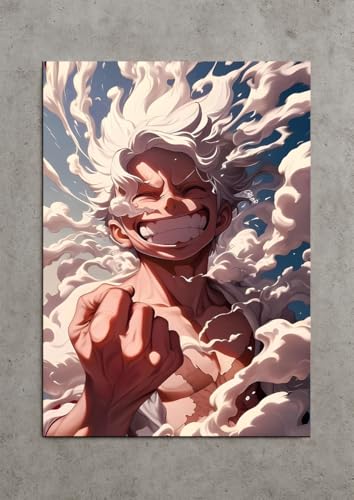 Image of NIJUKA Anime Printed A4 Size Metal sheet Poster For Home And Room Decoration | For Anime Art Fans Boys And Girls (Luffy New Look Power)