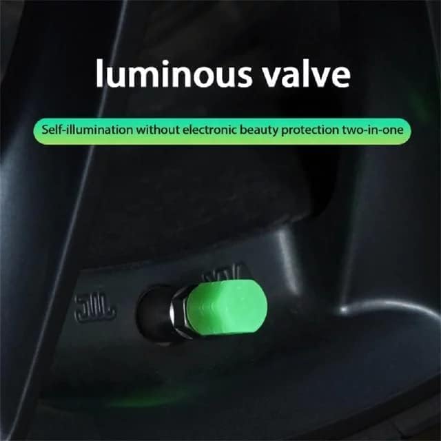 Image of New Bike Car Tyre Air Valve Caps Universal Fluorescent Tire Valve Caps for Cars & Bikes with Neon Glow Brighten Up Your Ride Instantly (Pack of 4, Green)