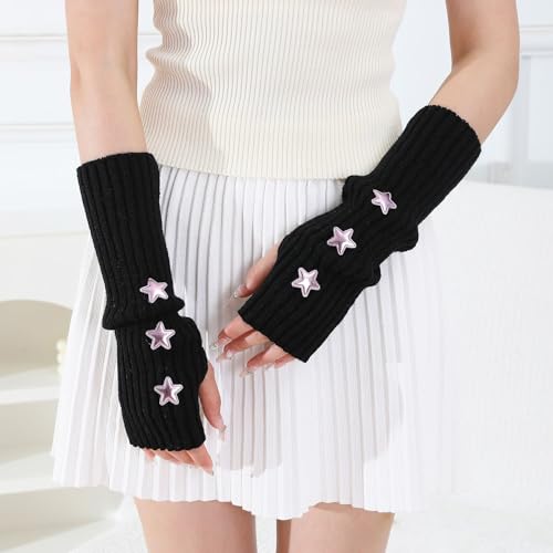 Tongcloud Kawaii Y2K Star Arm Warmers Goth Punk Warmers Sleeves for Women Girls Costume School(Black)