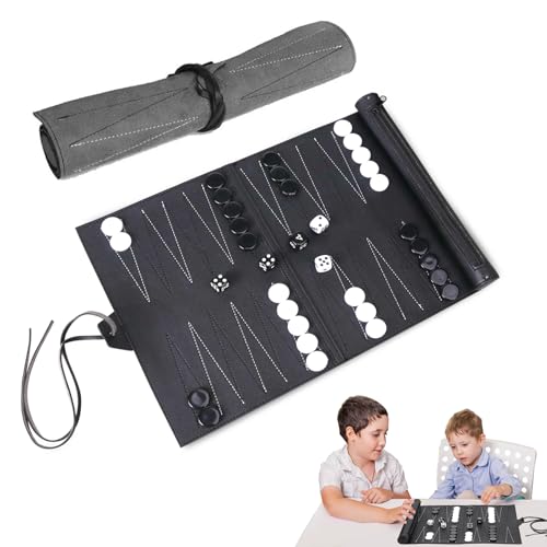 Juego de backgammon, clásico juego de backgammon para adultos, juego de mesa con funda de piel de alta calidad, portátil y de viaje, juego de backgammon para 2 jugadores