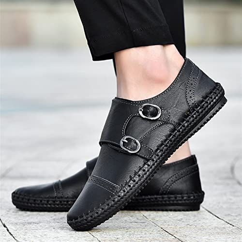 Men's Loafers Genuine Leather Cap Toe Stitching Details Round Toe Monk Strap Comfortable Flat Heel Flexible Anti-Slip Party Walking Slip On2