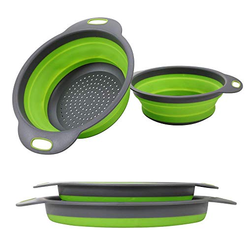 LEARJA Collapsible Colander, 2 Collapsible Set, Food-Grade Silicone kitchen Strainer Space-Saver Folding Strainer Colander, Sizes 8 inches - 2 Quart,...