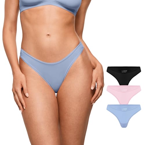 Image of INLYRIC Women's Inbarely Soft Thong - No Show Sexy Panties Breathable V-waisted Ladies Underwear 3 Pack