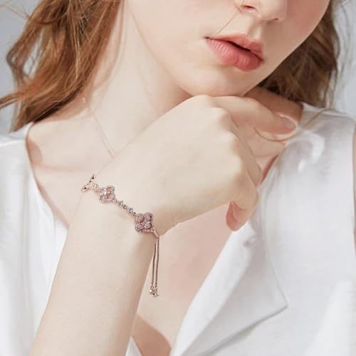 Women's 18K Gold Plated Clover Bracelet with Natural Shell - Four Leaf Lucky Charm Dainty Link Bracelets Jewelry for Women, Trendy Birthday/Mother's Day Gift4