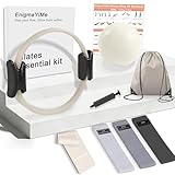 EnigmaYiMe Pilates Essential Kit with Fabric Resistance Bands, Pilates Equipment Yoga Ball for Home Workout to Tone and Sculpt, Fitness Magic Circle Rings for Women (Beige)