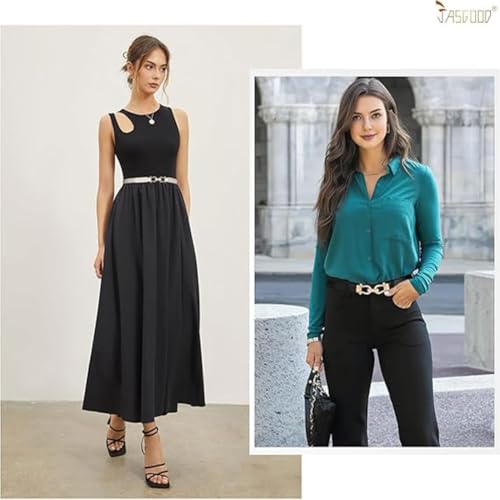 Women Elastic Skinny Belt Gold Buckle Stretch womens Elastic Thin Belt Jeans Dress Retro Waist Belt3