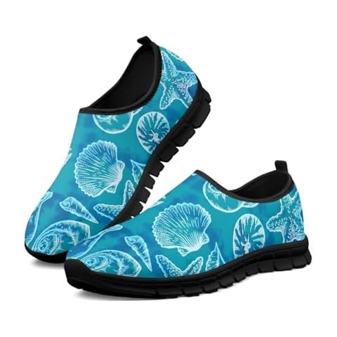 ZERODATE Women's Walking Shoes Fluorescent Conch Shell Sneakers Light and Elastic Soft Casual Everyday Shoes Fashion Low Top Loafers for Workout Size 8.5 Black Sole Cover