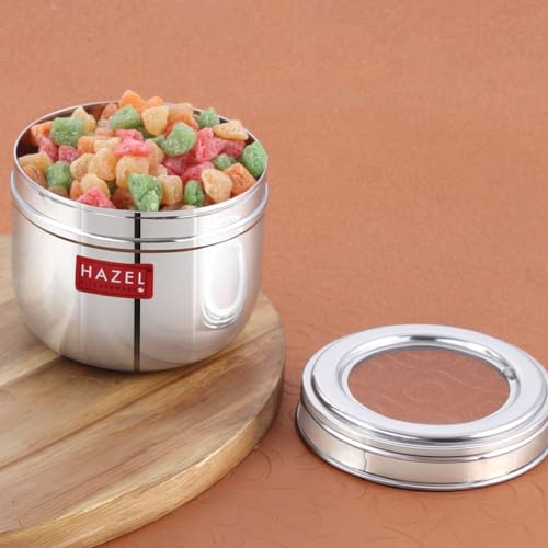 Image of HAZEL Stainless Steel Transparent Lid Containers 500ml | Versatile Storage Jars with See-Through Top | Nesting Kitchen Canisters for Spices, Snacks & Grains