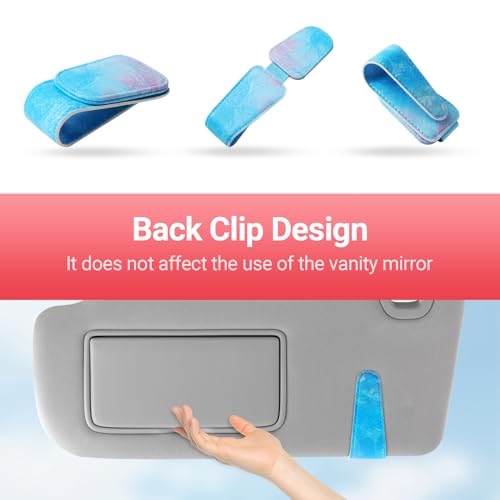 Image of KanSmart Sunglass Holder for Car Visor Sunglasses Clip Magnetic Leather Glasses Eyeglass Holder Truck Car Accessories for Woman Man -Blue Wave